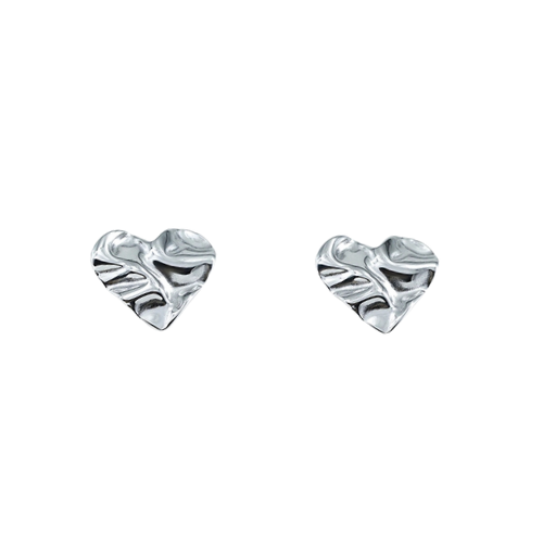 Zilverkleurige hart oorbellen met textuur - oorknopjes van stainless steel