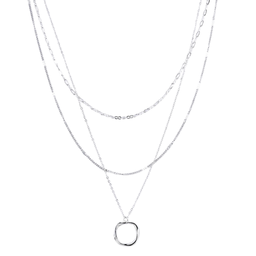 Zilverkleurige, drielaagse ketting met een mooie cirkelvormige hanger - stijlvolle, minimalistische damesketting