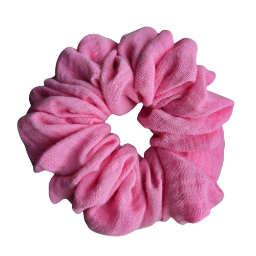 Roze mousseline scrunchie van hydrofiel katoen voor in het haar