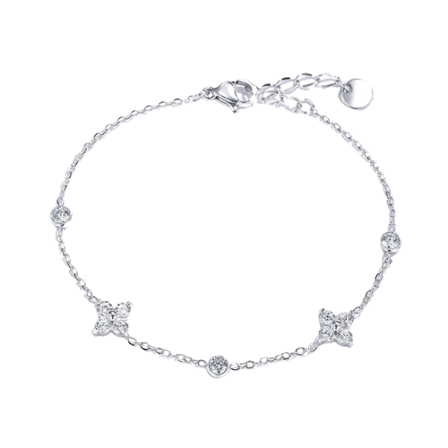 Zilverkleurige armband met zirkonia bloemen en steentjes - luxe dames armband