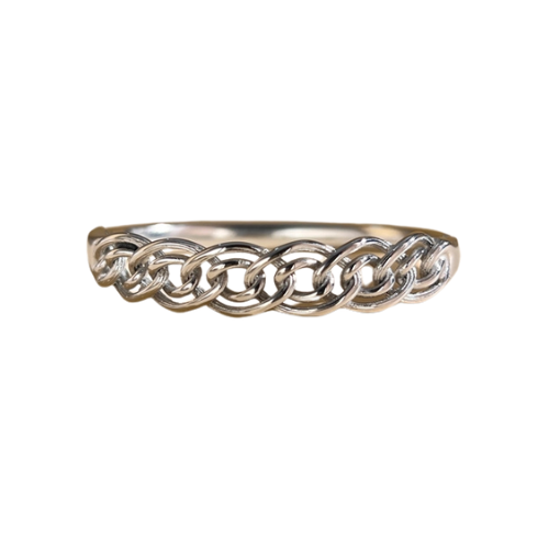 Zilverkleurige gesloten bangle met geweven patroon - stijlvolle damesarmband