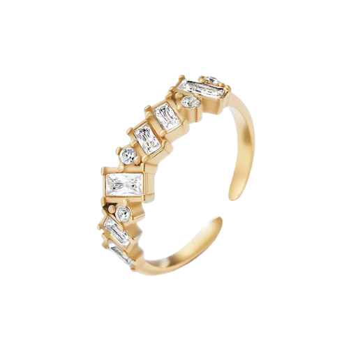 Goudkleurige stainless steel ring met zirkonia stenen - verstelbare dames ring