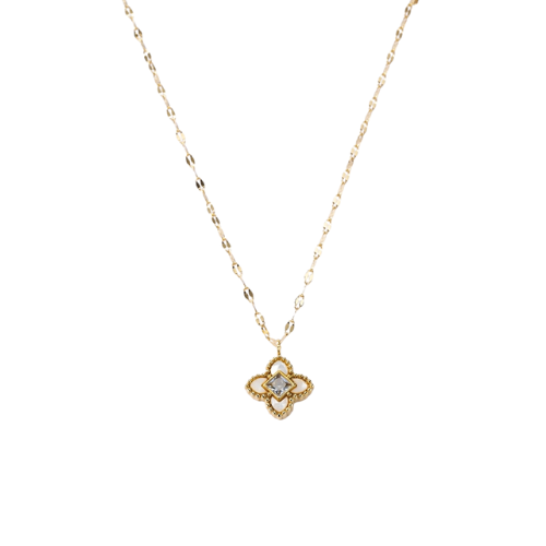 Goudkleurige ketting met parelmoer klaver en zirkonia - luxe damesketting