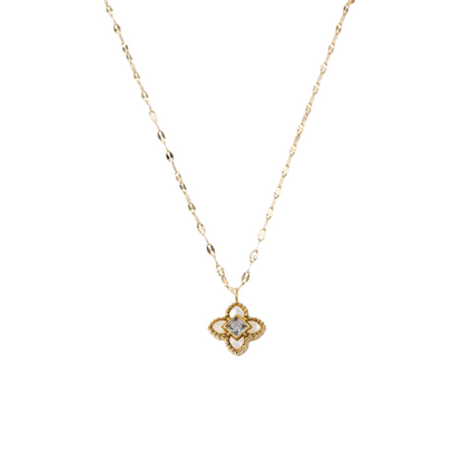 Goudkleurige ketting met parelmoer klaver en zirkonia - luxe damesketting