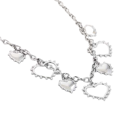 Liggende zilverkleurige RVS bedelketting met open en gesloten hartjes – opvallende statement ketting voor elke gelegenheid.