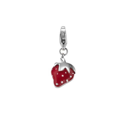 Zilverkleurige aardbeien charm om aan je bedelketting te hangen