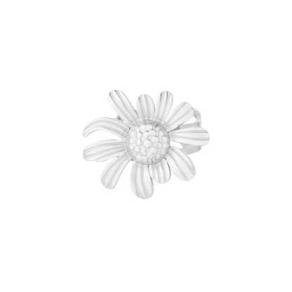 Zilverkleurige ring met bloemdesign – speelse en opvallende damesring in bloemvorm, verstelbaar en zomers