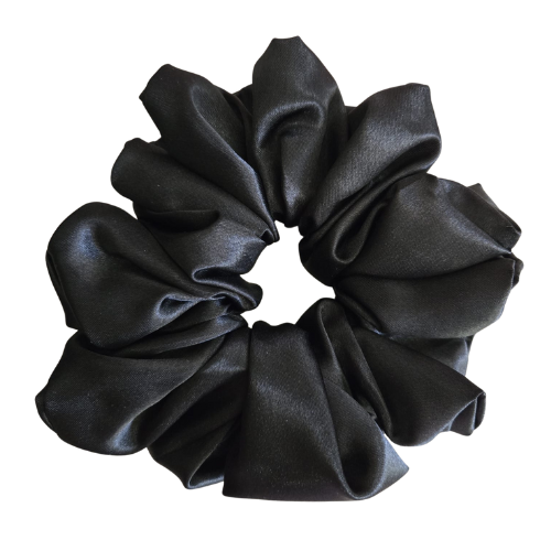 Klassieke satijnen scrunchie in zwart, luxe handgemaakte haaraccessoires met zijdezachte glans voor dagelijks gebruik en slapen
