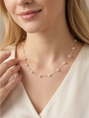 Stainless steel ketting met pareltjes