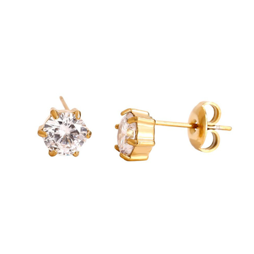 Goudkleurige Studs ingelegd met fonkelende zirkonia stenen - van hoogwaardig stainless steel