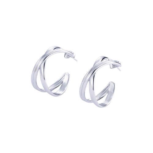 Zilverkleurige dubbele hoops van 4 cm - subtiele dames oorbellen