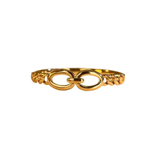 Goudkleurige gesloten bangle met gedraaide structuur - subtiele damesarmband