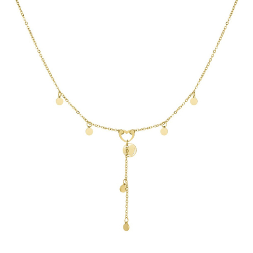 Goudkleurige y-vormige ketting met coins en een hartje - subtiele dames y-ketting