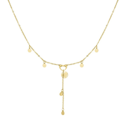 Goudkleurige y-vormige ketting met coins en een hartje - subtiele dames y-ketting