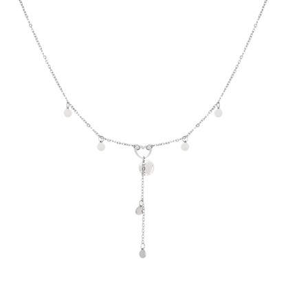 Zilverkleurige y-vormige ketting met coins en een hartje - subtiele dames y-ketting